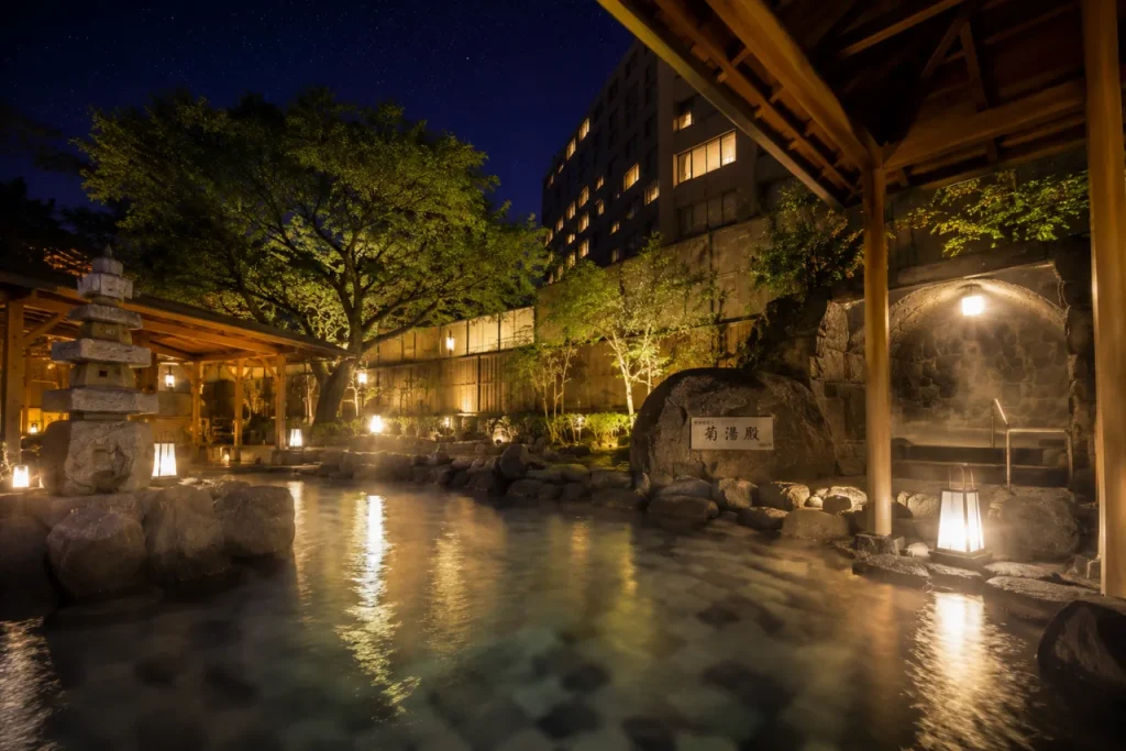 ホテル白菊の庭園露天風呂と岩風呂をイメージした画像