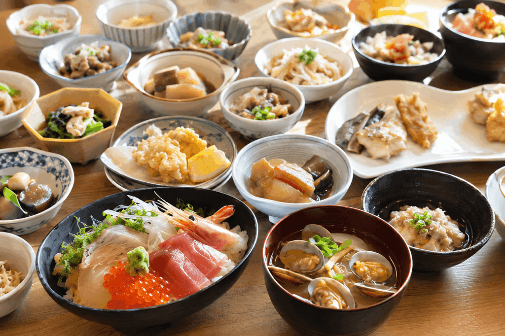御宿 野乃別府の和食中心の朝食ビュッフェをイメージした画像