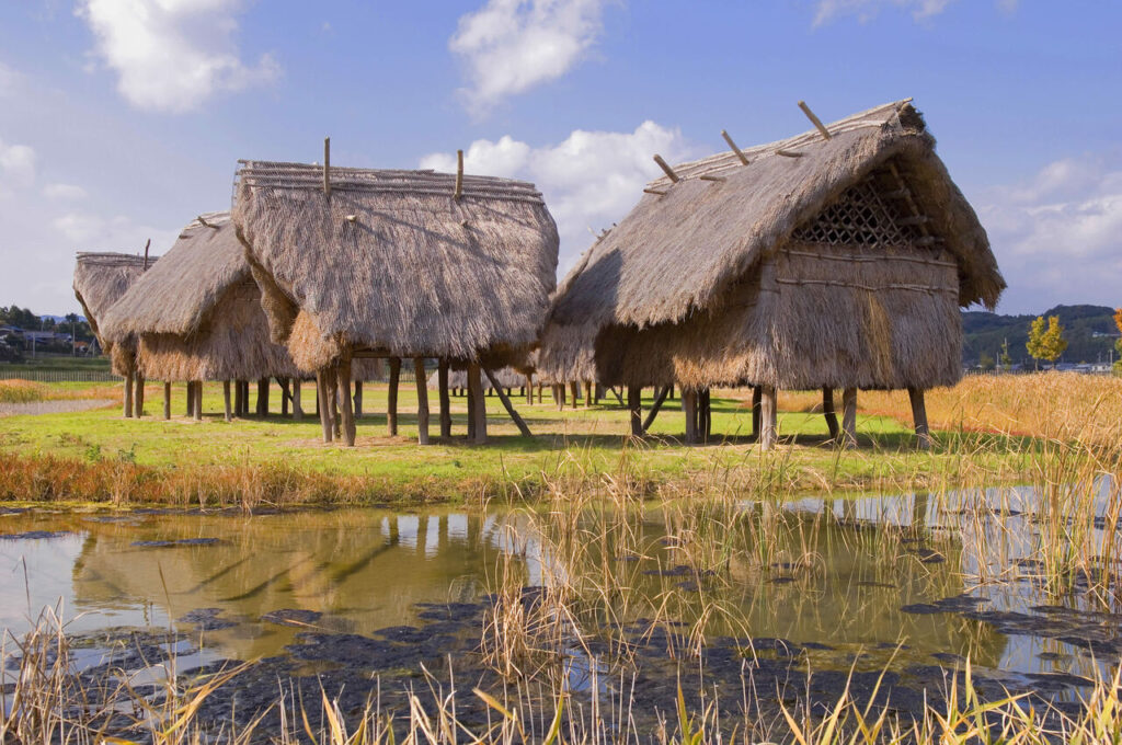 発掘調査により明らかになった弥生時代の高床式倉庫の景観