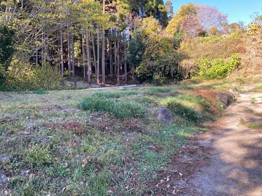 境内東側の石階段を降りた先に広がる広場